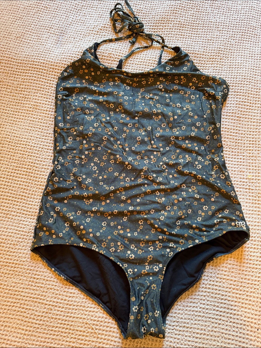 Albion Olive Green Floral Halter One-Piece Swimsuit